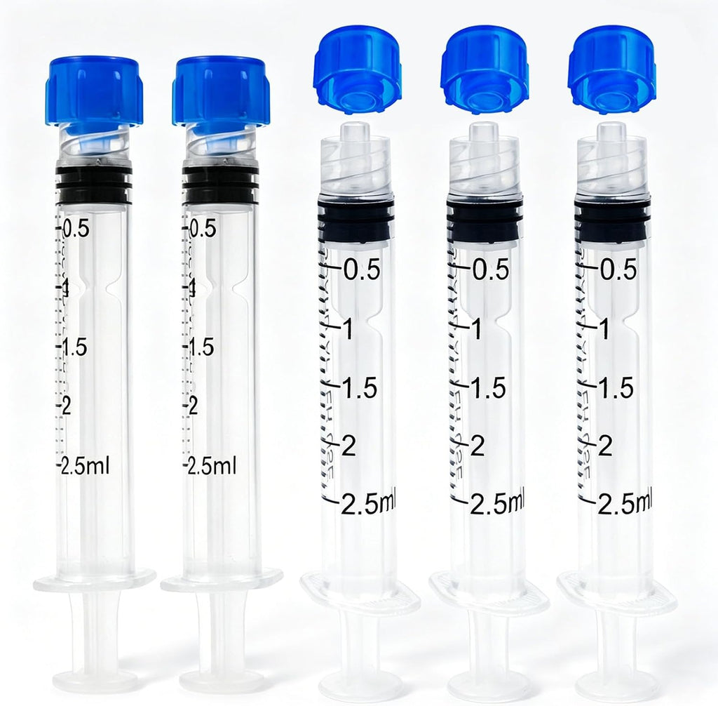 30 Pack 2.5mL Luer Lock Syringes without Needle - Sterile & Individually Wrapped, 2.5cc Syringe with Cap, Industrial & Lab Use