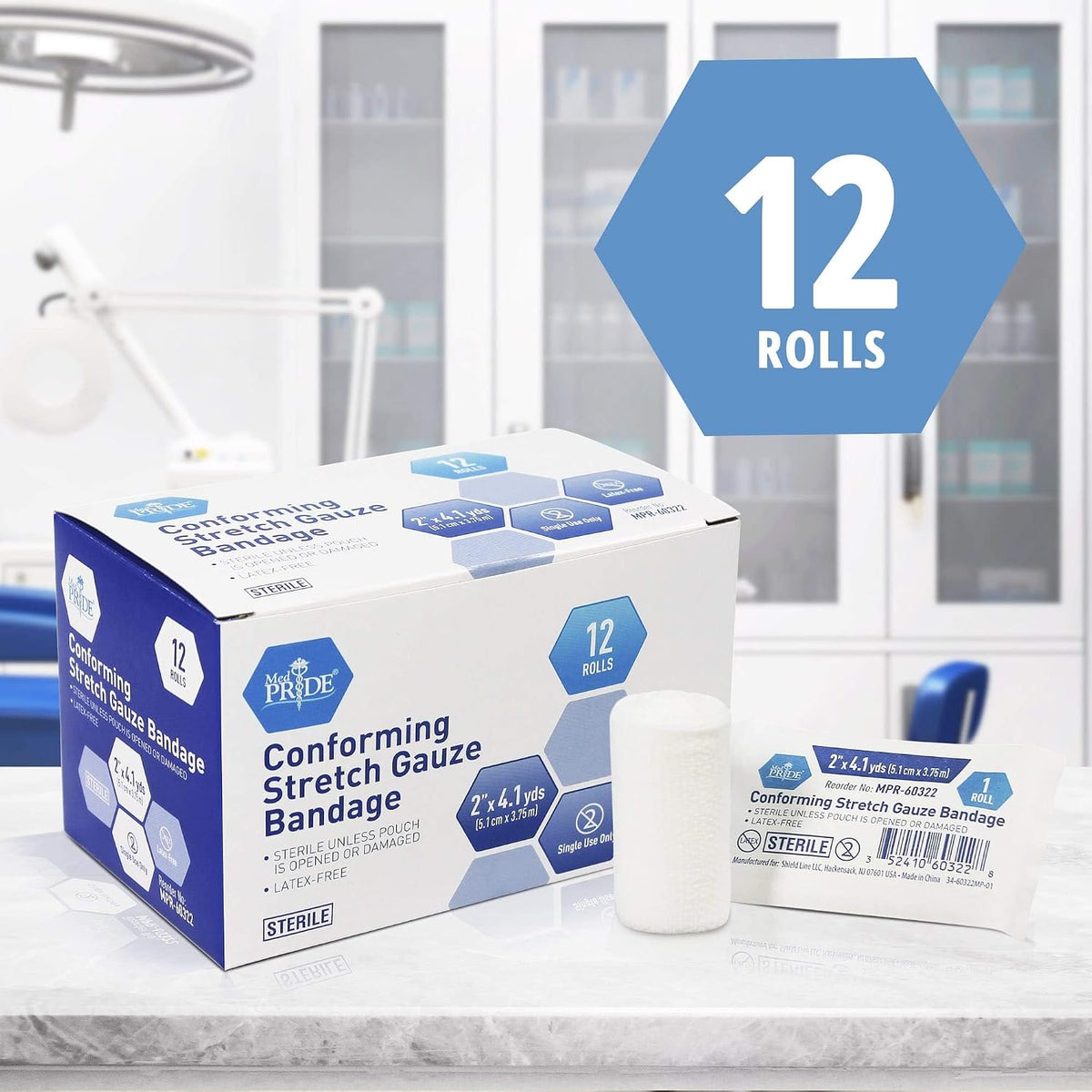MED PRIDE Sterile Conforming Stretch Gauze Bandage,Latex-Free,2 in x 4.1 yd
