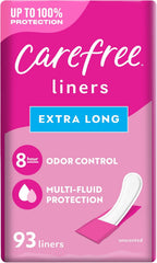 Carefree Regular Panty Liners, Extra Long, Unscented, 93ct, 8 Hour Odor Control