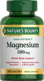 Nature's Bounty Magnesium 500 mg Tablets, High Potency Magnesium Supplement for Bone & Muscle Health, Whole Body Support, 200 Count (Pack of 1)