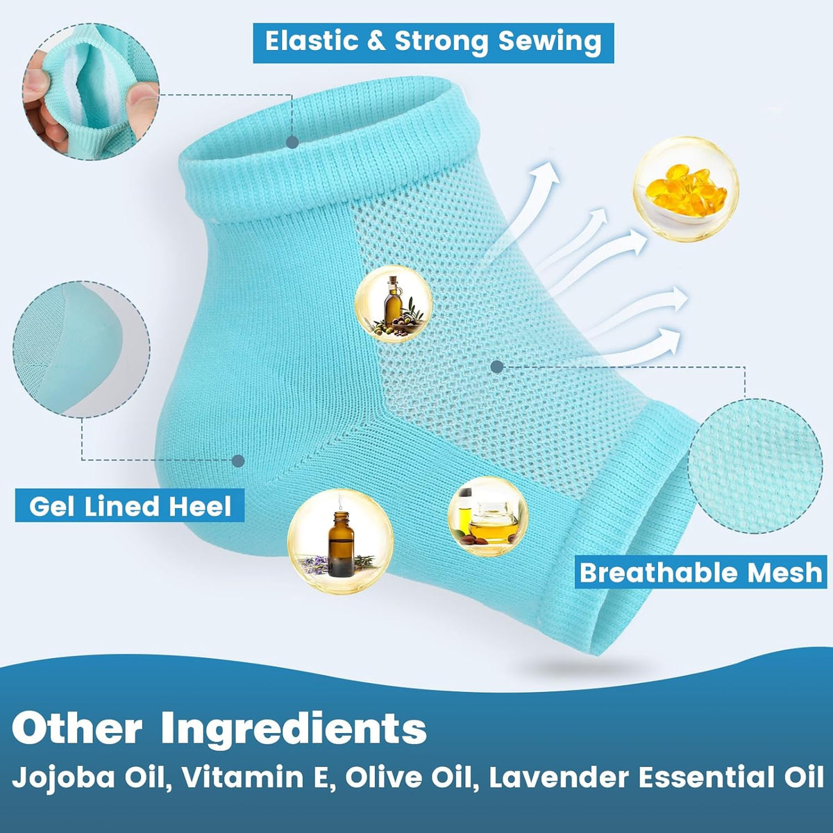 TEAWOO Moisturizing Heel Socks - 6 Pairs for Dry Cracked Feet | Toeless Gel Socks for Hydration and Repair, Soften and Hydrate Dry Cracked Feet Heels, Gel Socks for Dry Cracked Feet