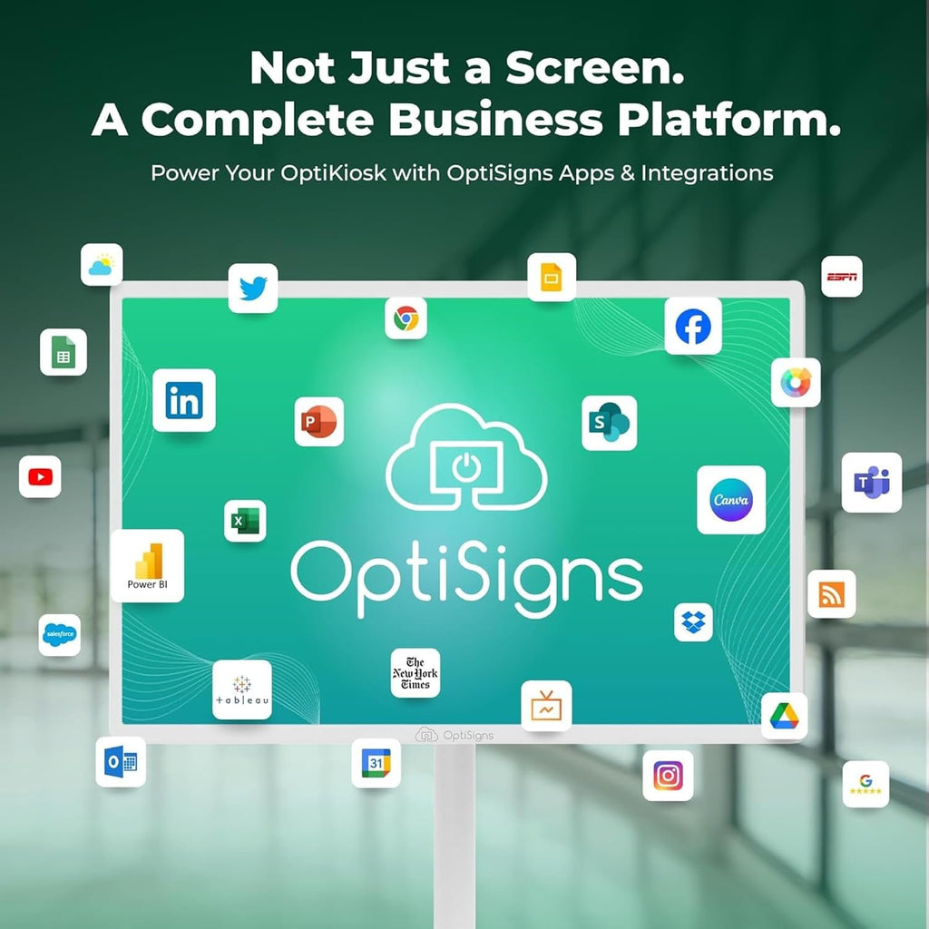 OptiSigns 32" Floor Standing Digital Signage Kiosk, Battery Powered Touchscreen Display for Interactive Retail, Events, Full HD with Audio and Wi-Fi, OptiKiosk 32