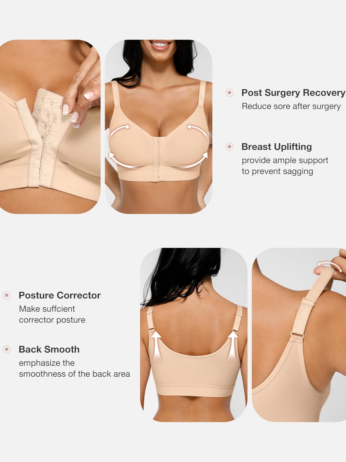 Bra for Women Front Closure Bras Full Coverage with Adjustable Straps | Wire-Free Feeding Bra for Feeding Mothers, Post Surgery Bras for Recovery & Support (S, Dark Skin)
