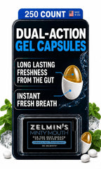 Zelmin's Breath Mints – Parsley Seed Oil Capsules, Peppermint 5 Pack | Dual Action Halitosis & Bad Breath Treatment - Garlic, Onion & Coffee Breath - Helps Dry Mouth - Keto, Gluten-Free, 250 Ct
