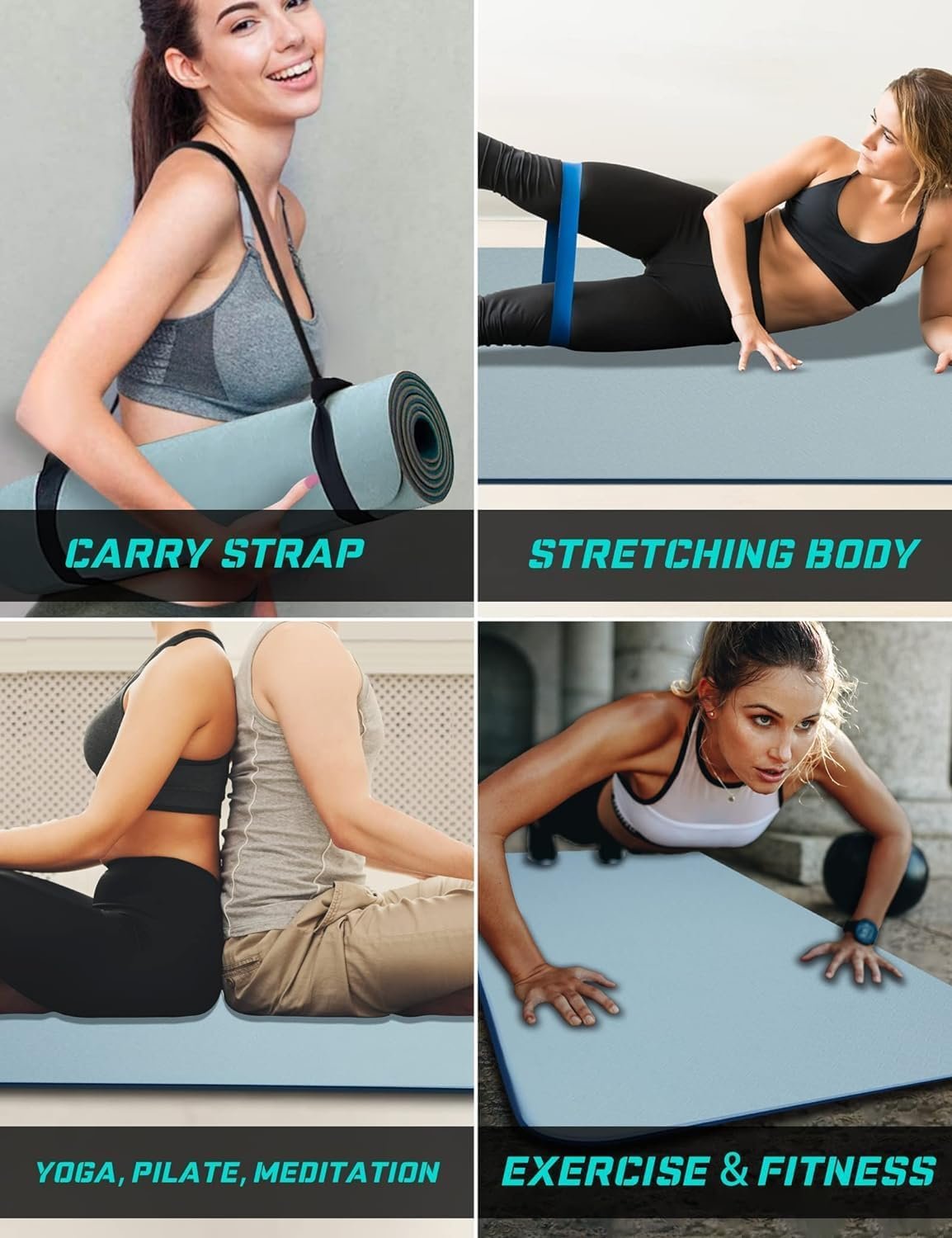 Yoga Mat Double-Sided Non Slip, 72'' x 32'' x 7mm - Extra Wide & Thick Yoga Mat for Women Men Kids, Professional TPE Yoga Mats for Home Workout, Yoga, Pilates and Floor Exercise, with Carrier Strap