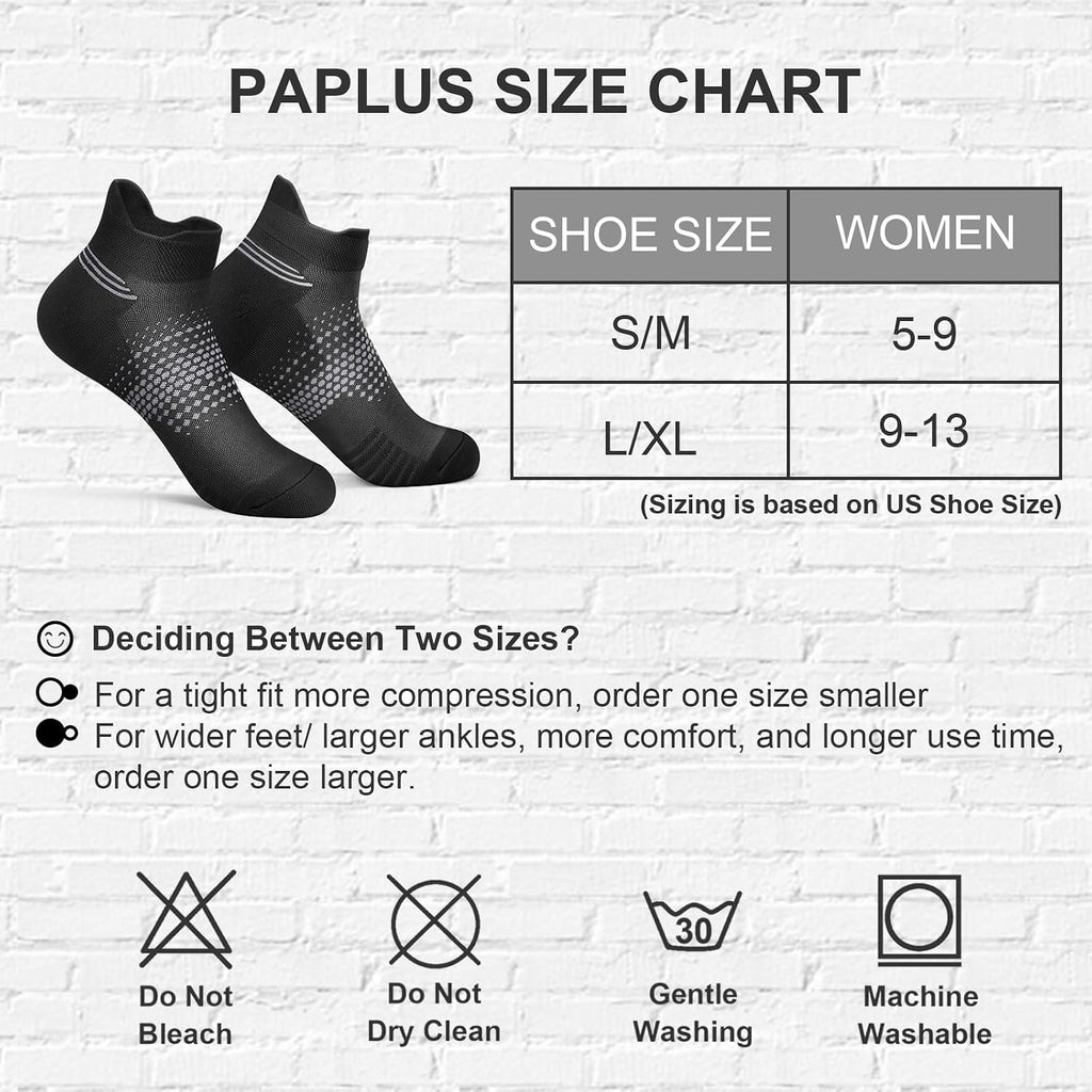 PAPLUS Ankle Compression Socks for Women, 6 Pairs Cushioned Running Socks | Athletic Socks for Women with Arch Support for Hiking, Walking, Camping, Climbing, Jogging, Traveling and Daily Wear