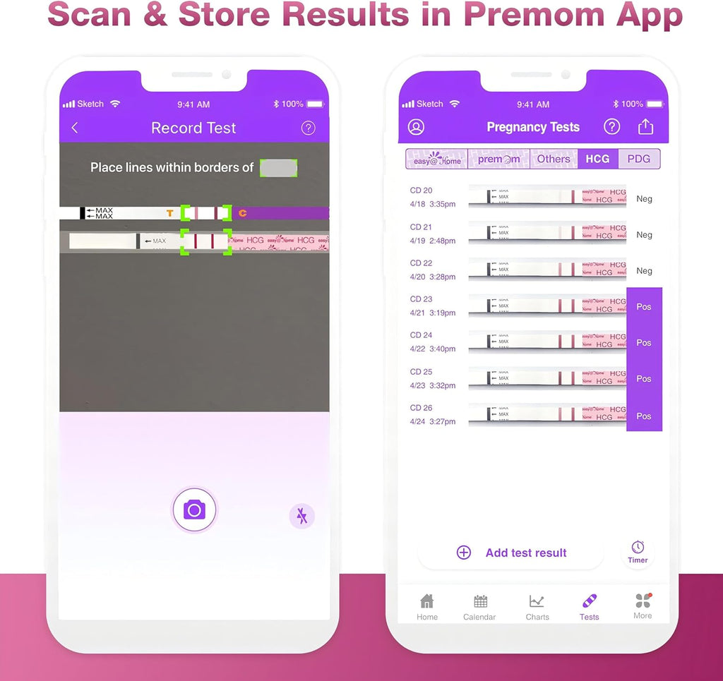 Pregnancy Test Strips Early Detection: Easy@Home 40 x HCG Strips 10mIU/mL, Accurate Early Pregnancy Tests, Sensitive HCG Pregnancy Test Strips with Smart APP, Home Fertility Testing Kit 40 Packs