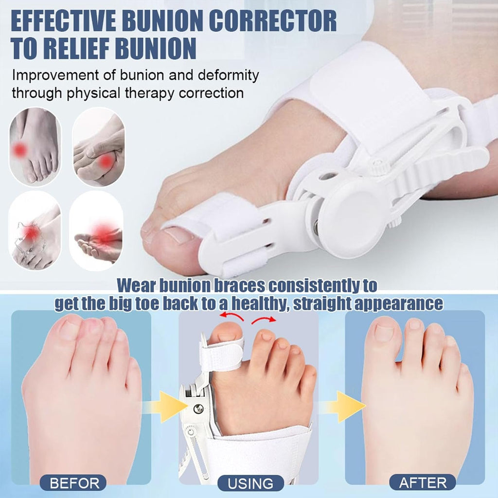 Bunion Corrector for Women & Men - Adjustable Nighttime Big Toe Straightener Bunions Splint with ABS Support for Hallux Valgus Relief Hammer Toe Brace Sleeping Home Use Left/Right Feet - 2PC Black