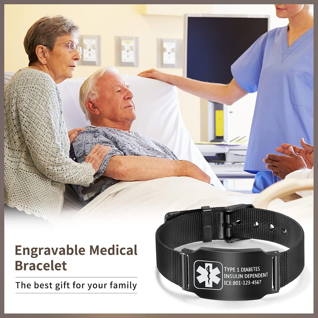 Custom Medical Bracelet for Women Men - Personalized Engraved Stainless Steel Waterproof Emergency Alert Medical ID Bracelet Allergy Wristband