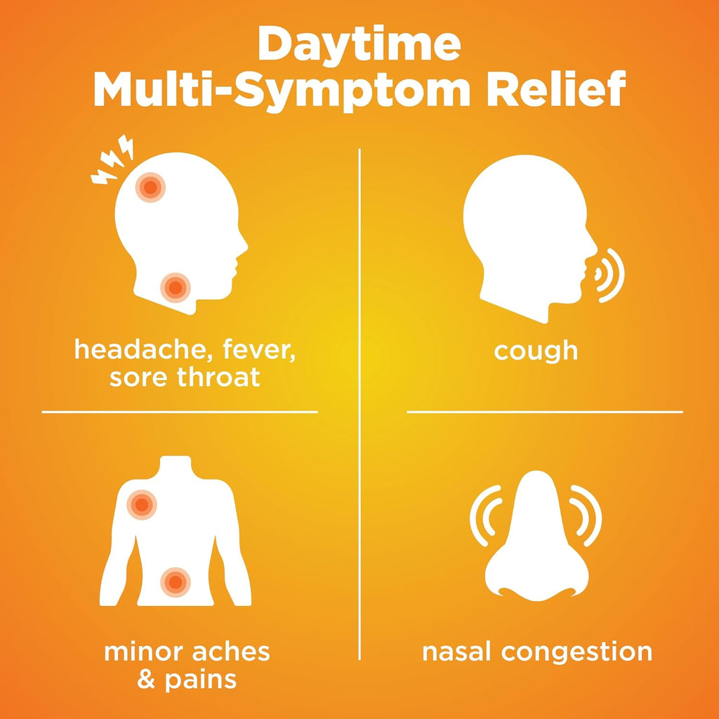 Amazon Basic Care Cold and Flu Relief, Daytime and Nighttime Combo Pack Softgels for Multi-Symptom Relief, Sore Throat, Cough, Nasal Congestion, Headache, 48 Count (Pack of 1)
