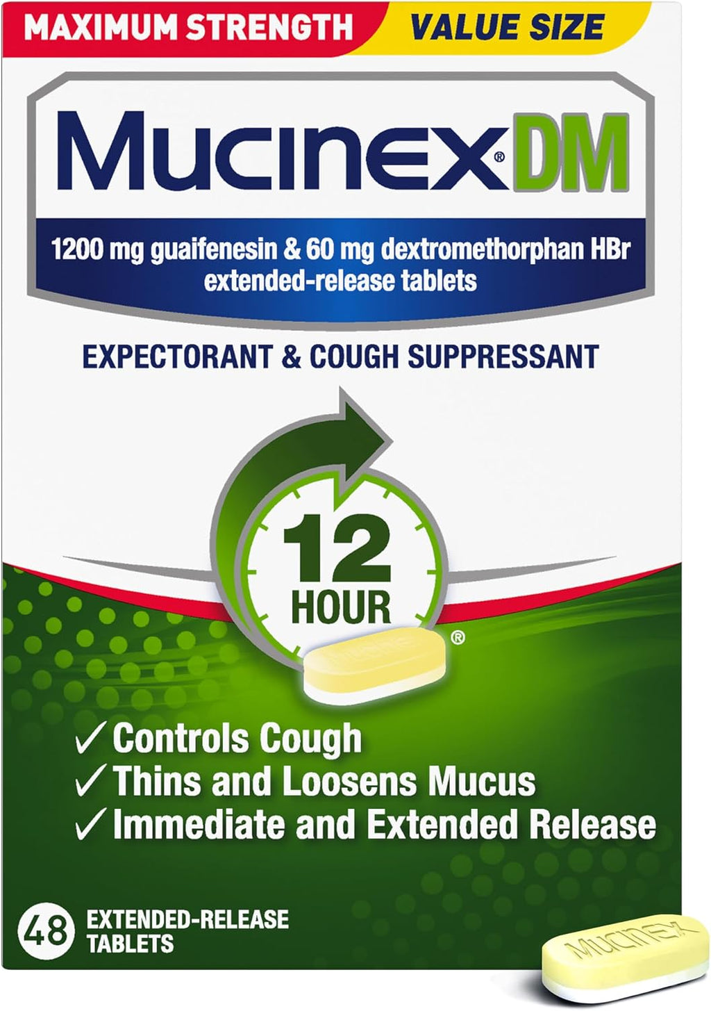 Mucinex DM 12Hr Max Strength Chest Congestion & Cough Medicine, 48 Tablets
