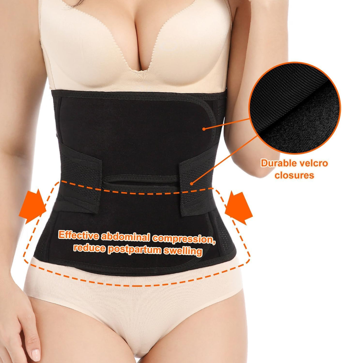 Postpartum Belly Band,C Section Belly Binder,Abdominal Binder Post Surgery Girdle,Tummy Tuck Compression Wrap Waist Trainer (Black, S/M)