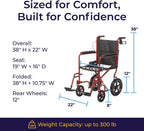 Lightweight Expedition Transport Wheelchair with Hand Brakes, Red | Transport Wheelchair Featuring Lightweight Expedition Frame with Hand Brakes for Safety Daily for Everyday Use