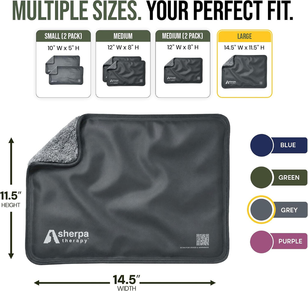 Flexible Hot and Cold Gel Pack, Large 11.5" x 14.5" | Reusable soft gel ice pack for injuries, recovery, dual-sided plush, medical grade for back, shoulder & muscle relief, grey