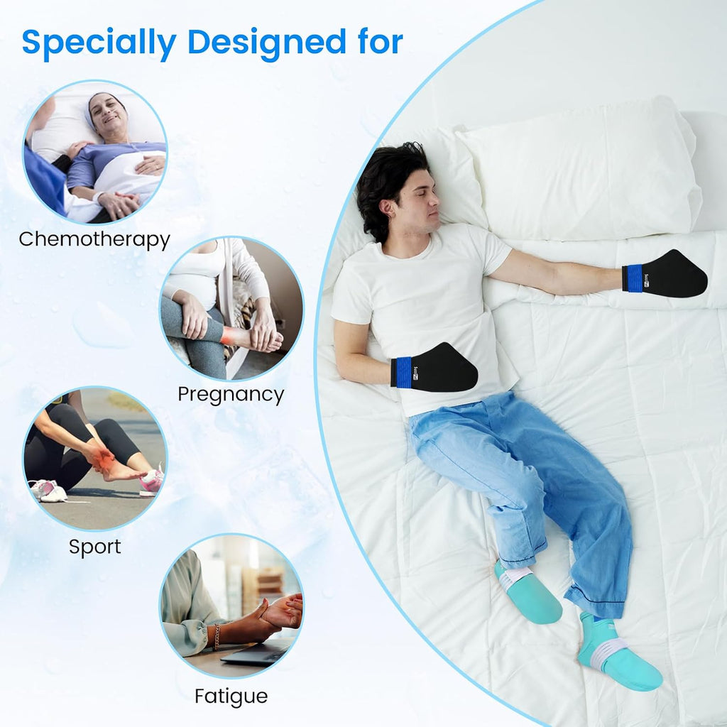 SuzziPad Cold Therapy Socks & Hand Ice Pack, Cooling Gloves for Chemotherapy, Chemo Care Package for Women and Men, S/M