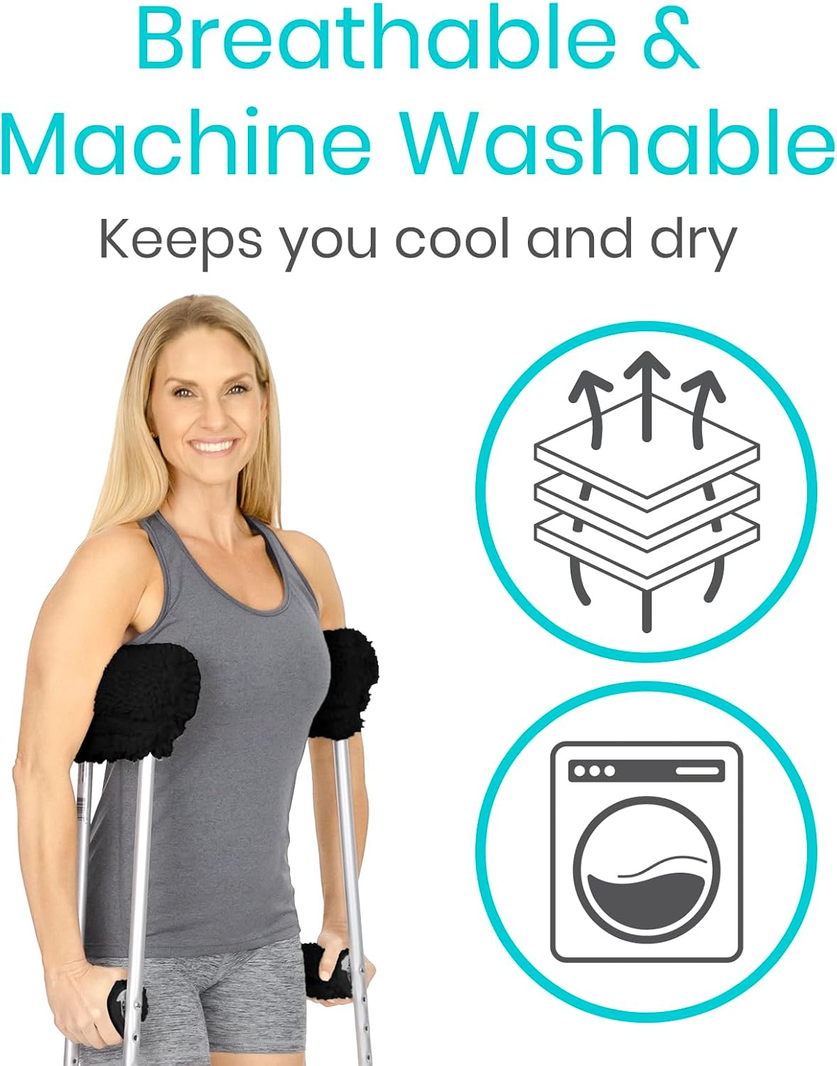Vive Sheepskin Crutch Pads & Hand Grips - Comfortable, Breathable, Machine | Washable Padding for Adults - Premium Accessory Covers for Crutches, Armpits - Latex-Free & Non-Toxic