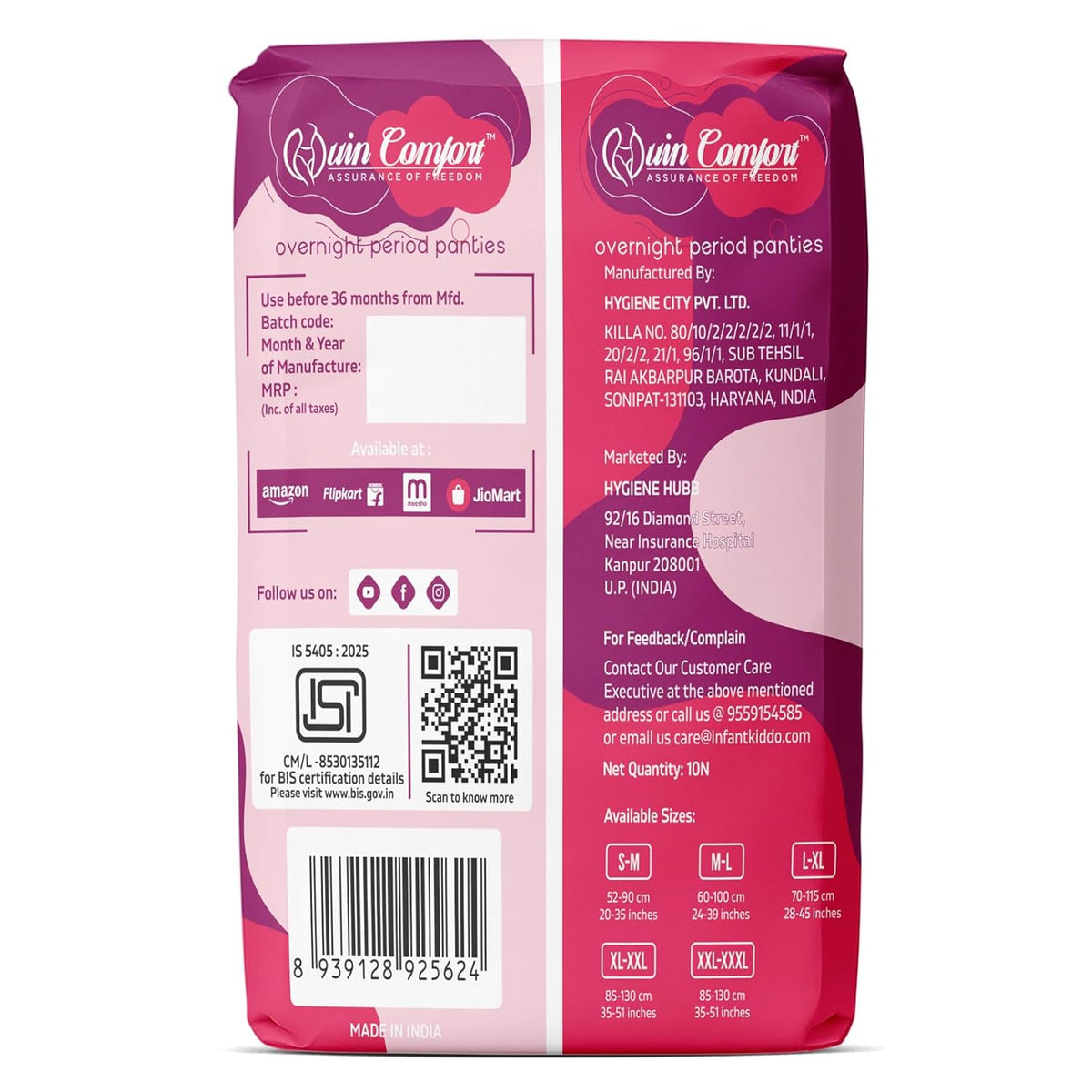 Quin Comfort Period Panty For Girls & Women, (XXL-XXXL), 20 Pcs, 12 Hrs Protection | Super Absorbent 360° Coverage | "Leak-proof" For Heavy Flow, Maternity Delivery Pads, Postpartum & Overnight Protection, Disposable Panty