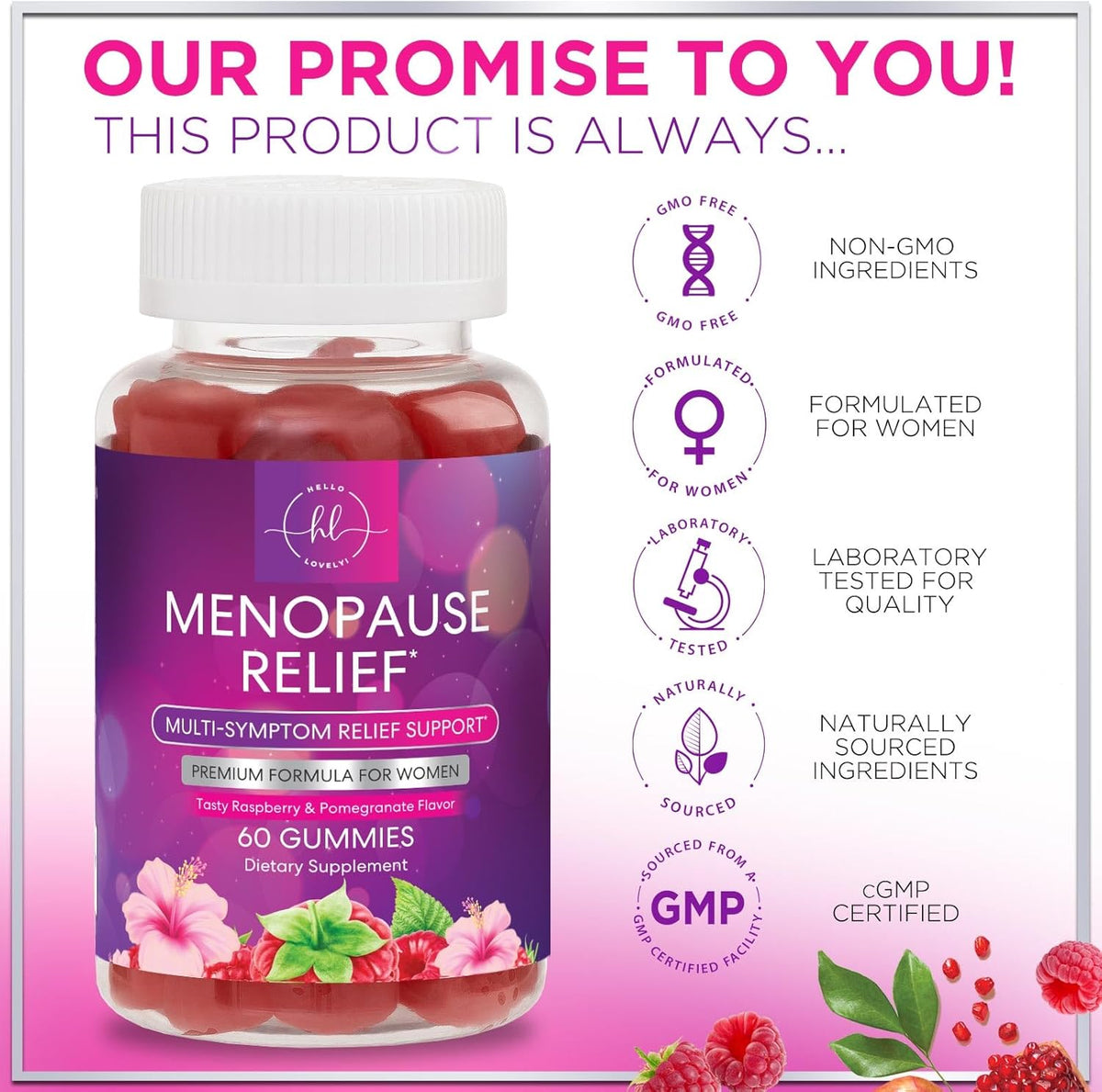 Menopause Supplements for Women - Natural Menopause Relief Support, Hormonal Balance & Hormone Support for Night Sweats, Hot Flashes & Mood Swings - 60 Vegetarian Gummies