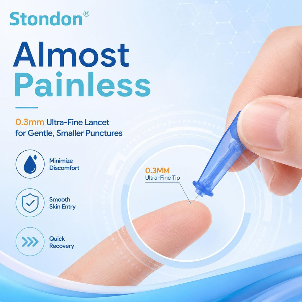Stondon Blood Glucose Test Strips and Lancets, 100 Each, for G430/G520/G425 | Compatible with Stondon G430, G520 and G425-3 meters, no coding strips, single-use lancets, 100 tests