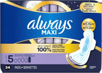 Always Maxi Overnight Pads with Wings, Size 5, Extra Heavy Overnight, Unscented, 72 Count
