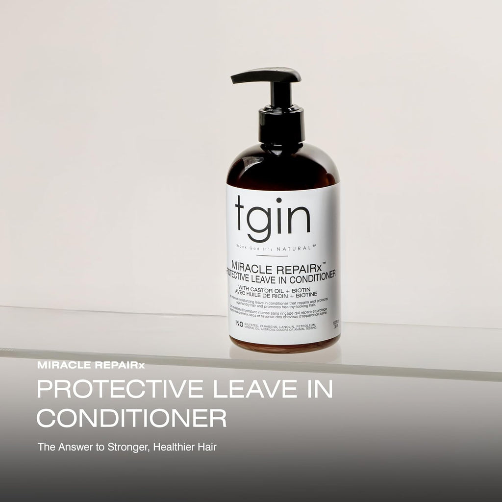 tgin Protective Leave In Conditioner – Restores Moisture & Shine – 13 oz | Miracle RepaiRx Leave In Conditioner For Curly Hair with Black Castor Oil & Biotin for Growth – Reduces Breakage & Split Ends