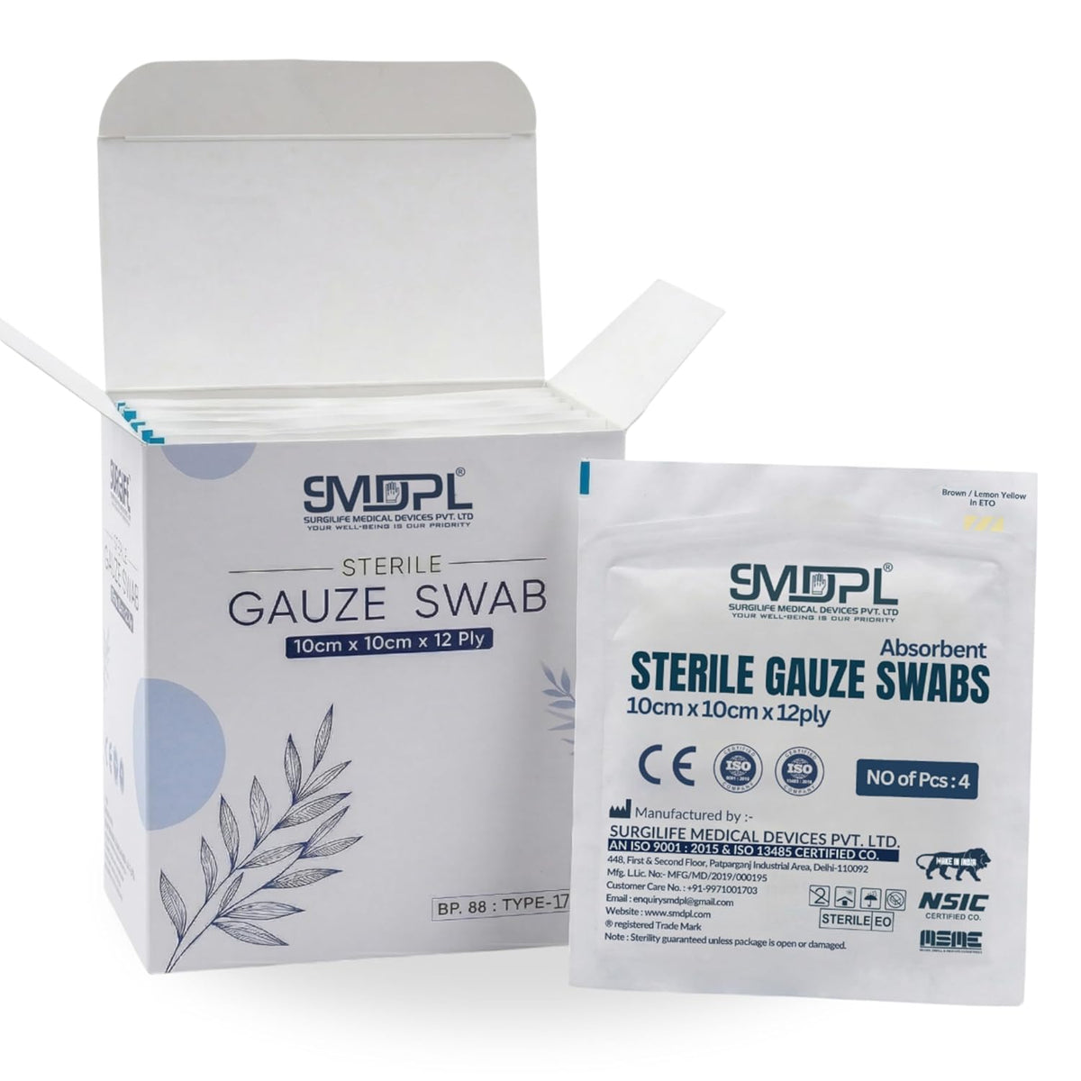 Sterile Gauze Swabs 10cm x 10cm x 12Ply - Absorbent Gauze Pads for Wound Dressing & First Aid Box of 10 Pouch - 40Count