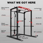 JELENS S11 Power Cage, 2000LB Multi-Function Power Rack with LAT Pulldown, Squat Rack with Adjustable Pulley System and Training Attachments, Weight Rack for Home Gym