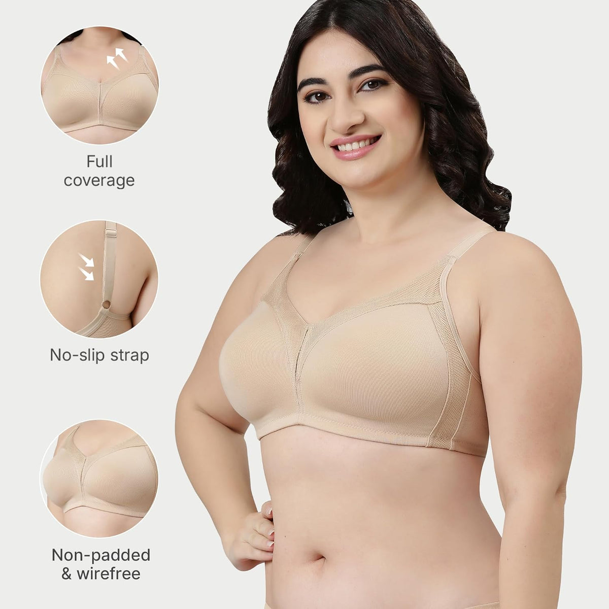 Enamor AB75 M Frame No Bounce Full Support Cotton Bra for Women - Non-Padded Non-Wired & Full Coverage with Cooling Technology | Available in Solid Colours