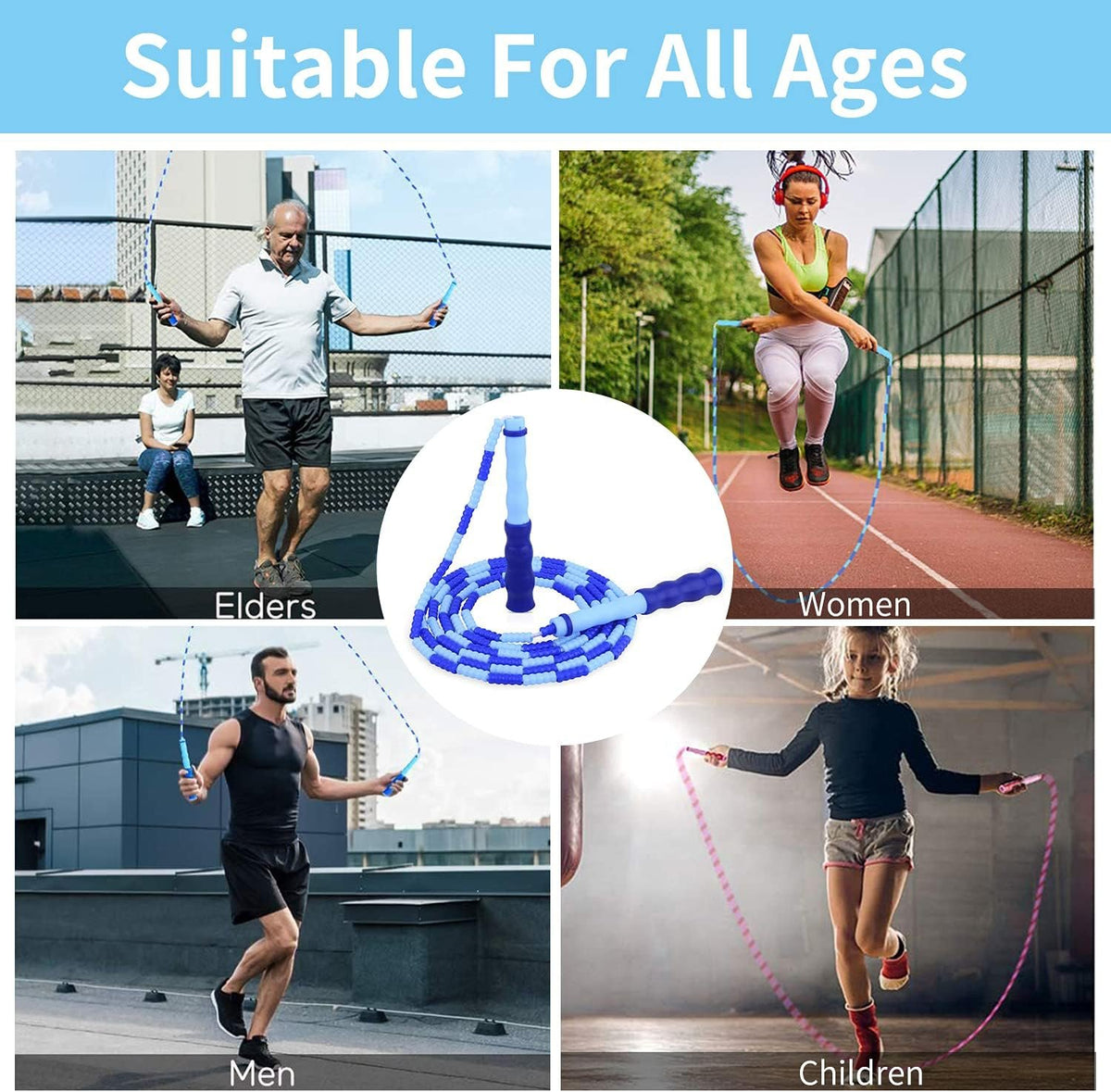 Leeboom Jump Rope, Adjustable Length Tangle-Free Segmented Soft Beaded Skipping Rope, Fitness Jump Rope for Kids, Man, and Women Weight Loss 9.2 Feet