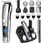Ufree Beard Trimmer for Men, Waterproof Electric Razor, Grooming Kit | Stainless steel blades, six interchangeable heads, wet and dry use, USB rechargeable, for face body nose ear trimming, silver
