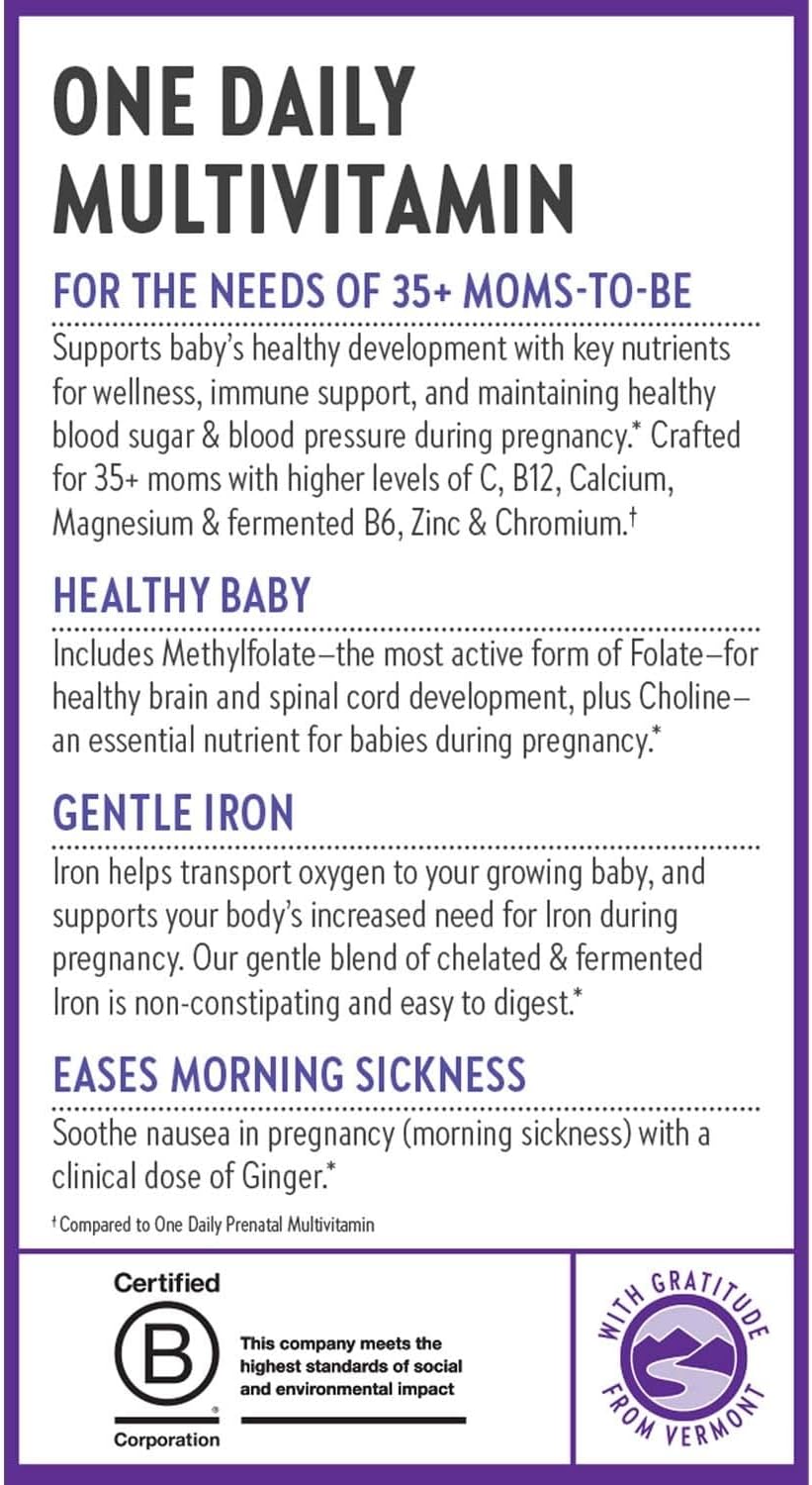 New Chapter One Daily Prenatal Multivitamin 35+, 90 Count | Enhanced Formula with Methylfolate and Choline for Healthy Mom and Baby, Gluten Free and Non-GMO, Made for Ages 35+