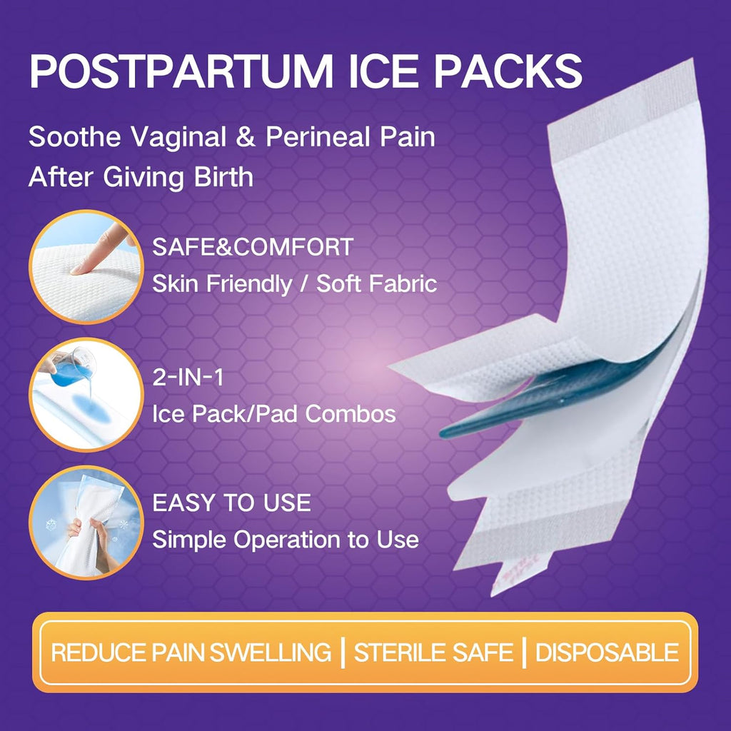 Postpartum Ice Packs, Perineal Cold Pack for Ice Pad Postpartum Care (10 Pads), 2-in-1 Maxi Cooling Pads Postpartum for Women, Disposable High Absorbent Postpartum Pads for Reduce Swelling