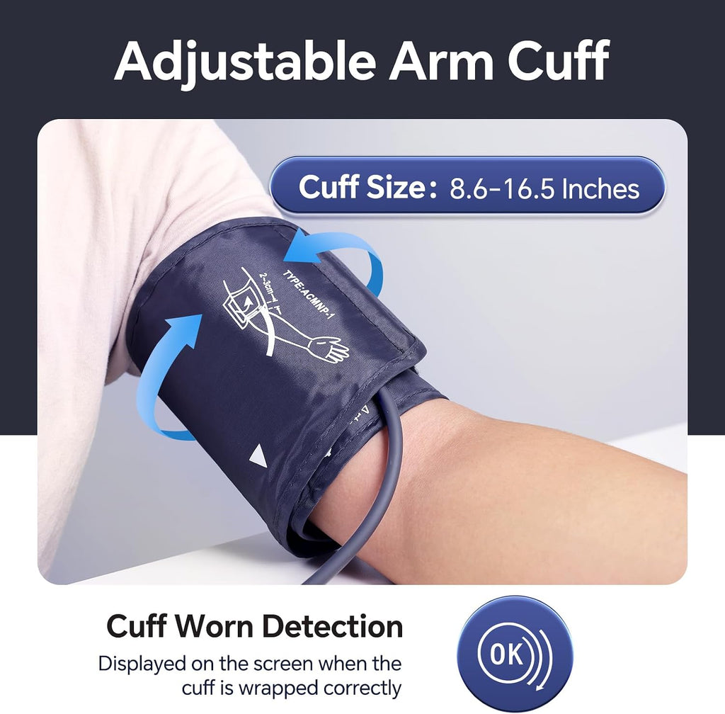 Sinocare Blood Pressure Monitor, Upper Arm Blood Pressure Monitors for Home Use, Adjustable Arm Cuff 8.6"-16.5", One-Button Operation, Dual User, Accurate & Practical (Black)