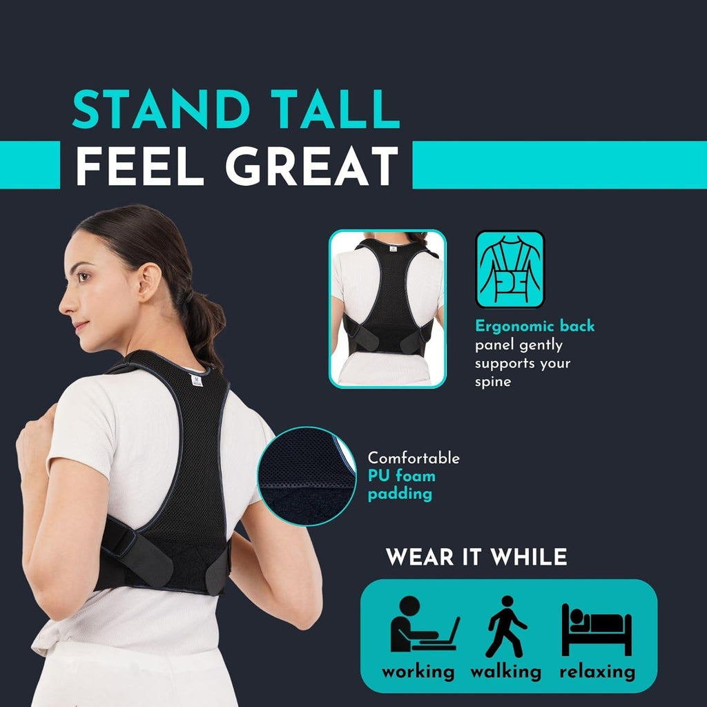 CUREWRAP Premium Posture Corrector Belt for Men & Women (Medium 34"-40") | Adjustable Back Support Brace for Spine, Shoulder, Neck & Upper Back Pain Relief | Breathable, Lightweight & Comfortable Design