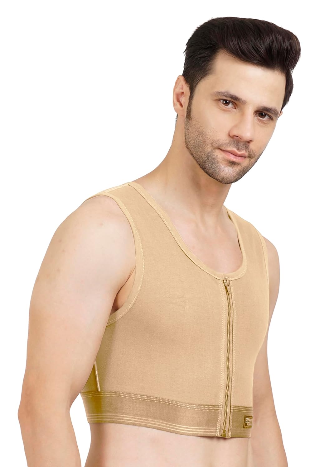 Gynecomastia Short Vest || HIGH COMPRESSION || Front Zip and Hook Closure || Tomboy Chest Binder || Comfortable Support for Men || Chest Shapewear || Post-Surgery Recovery ||