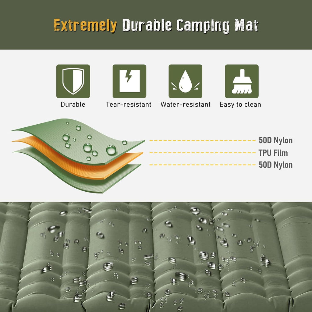 Elegear Double Sleeping Pad for Camping, 4.7" Ultra-Thick Self Inflating Camping Pad 2 Person with Pillow Built-in Foot Pump Camping Sleeping Mat for Backpacking, Hiking, Portable Camping Pad