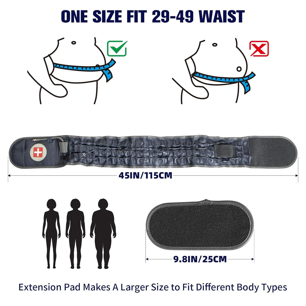 Decompression Belt with Elec. Pump, Inflatable Back Brace, Blue | Inflatable lumbar traction belt for spinal decompression, Relieves back pain & sciatica, Fits 29"-49" waist, Restores curve