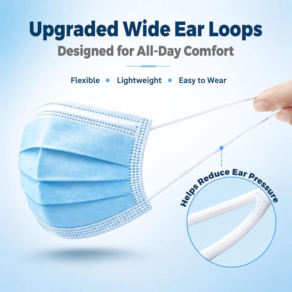 Disposable Face Masks 100 Pack, 3 Ply Breathable Filter Mask with Adjustable Nose Clip & Soft Elastic Ear Loops