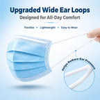 Disposable Face Masks 100 Pack, 3 Ply Breathable Filter Mask with Adjustable Nose Clip & Soft Elastic Ear Loops