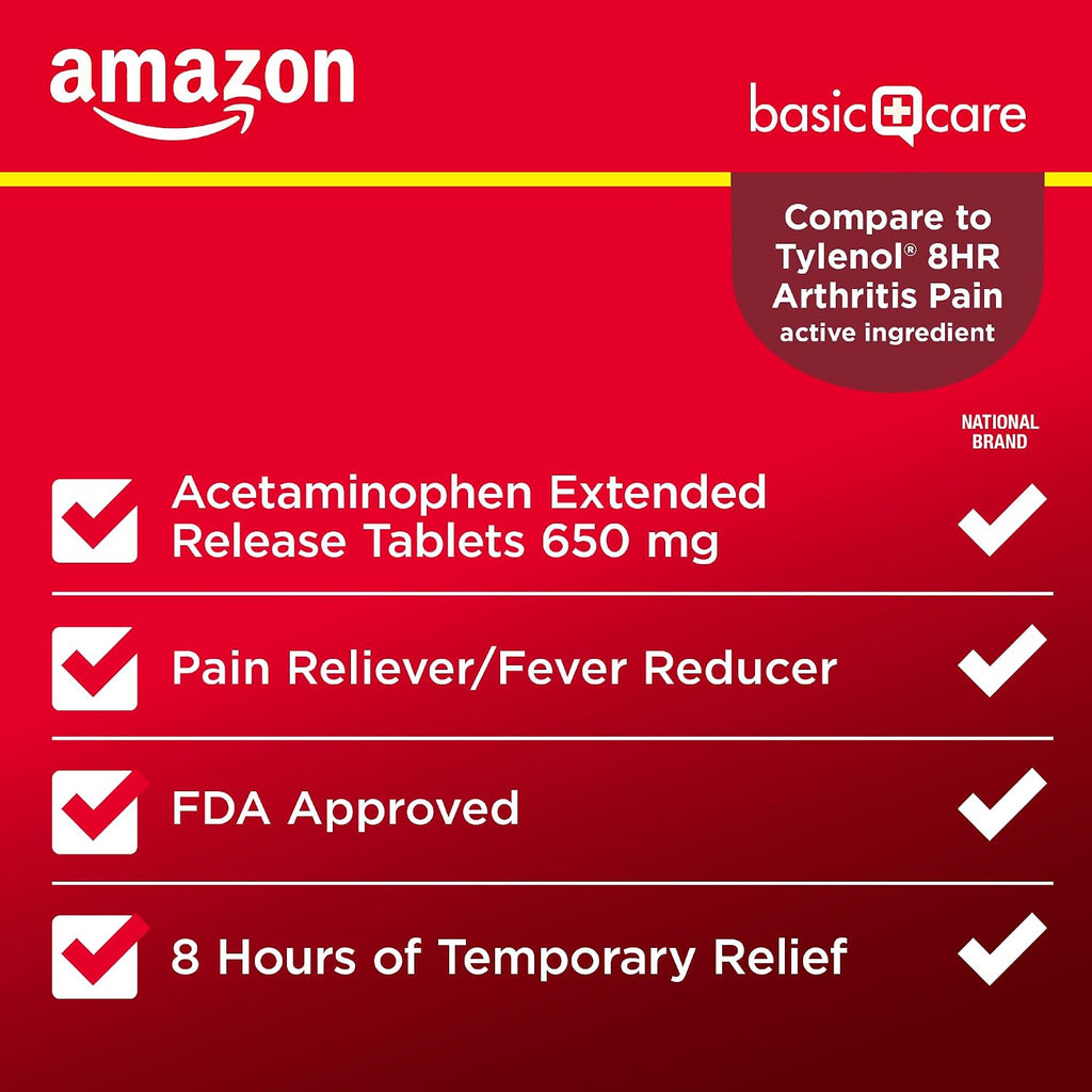 Amazon Basic Care Acetaminophen Extended-Release Tablets, 650 mg, Pain Reliever, Fever Reducer, Arthritis Pain, Headache, Backache, Menstrual Pain, 400 Count