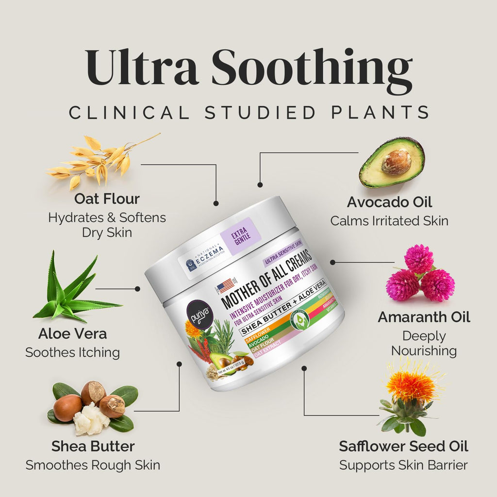 Puriya National Eczema Association Accepted Cream 4.5 oz, Dry Itchy Skin Relief, Colloidal Oatmeal Lotion, For Kids, Adults, Face, Hands, Mother of All Creams, Plant-Based Hydration,No Fragrance Added