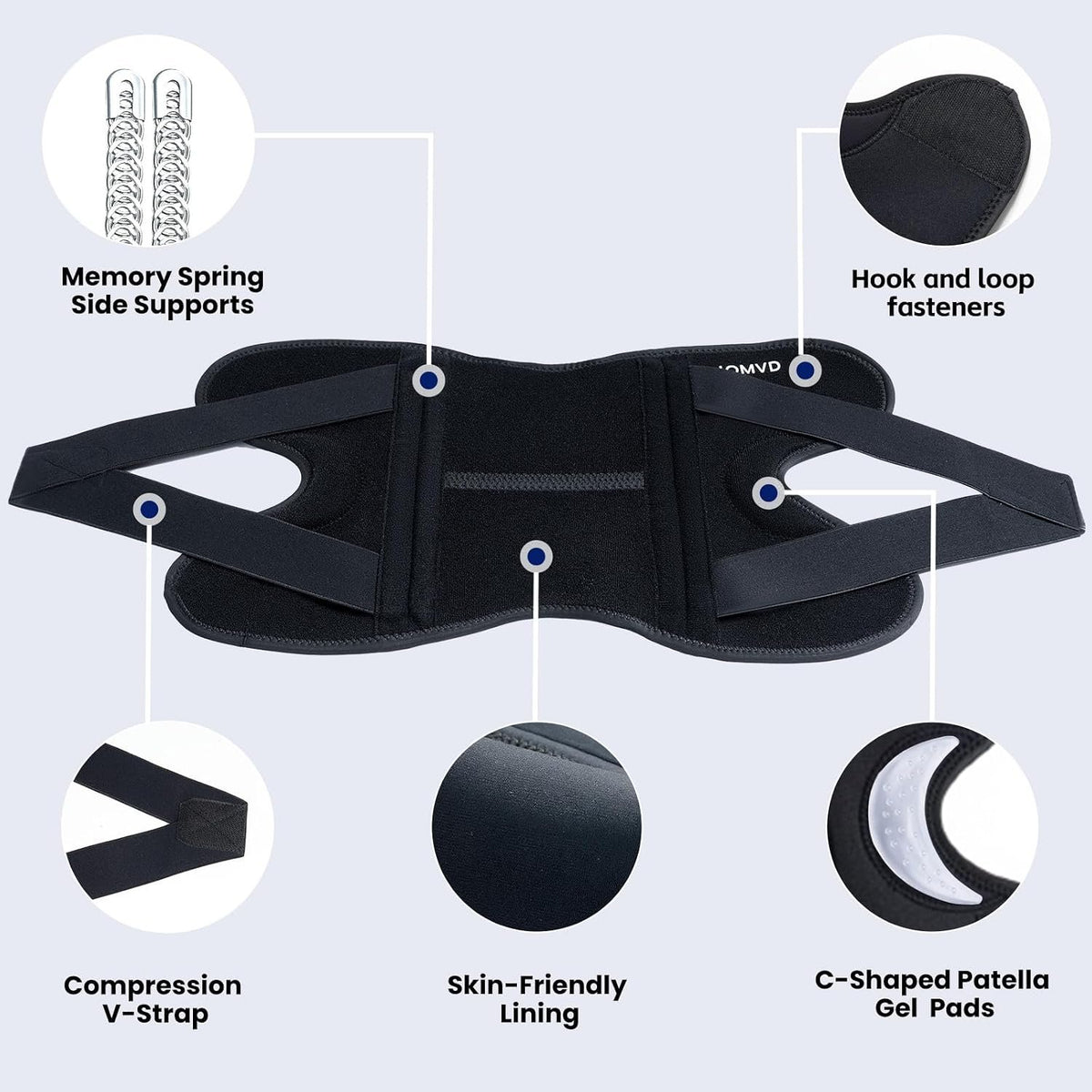 JOMVD Knee Brace for Knee Pain, Meniscus Tear, Adjustable Knee Support with Side Spring Stabilizers for Meniscus Tear, ACL, Arthritis, Knee Pain Relief, Women and Men, Large