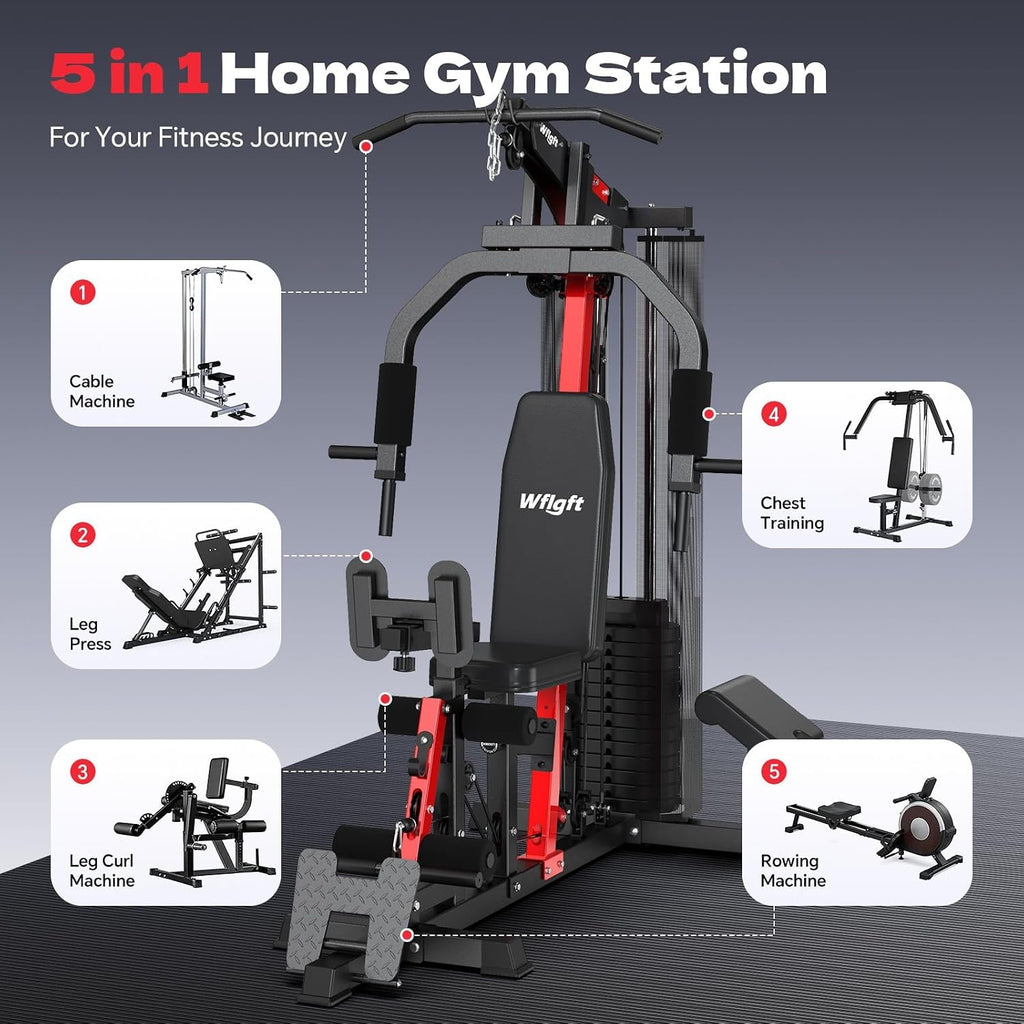Home Gym Workout Equipment 148 LB Weight Stack, Full Body Workout Machine for LAT Pulldown, Chest Press, Leg Extension & Strength Training, Multi Function Fitness Equipment
