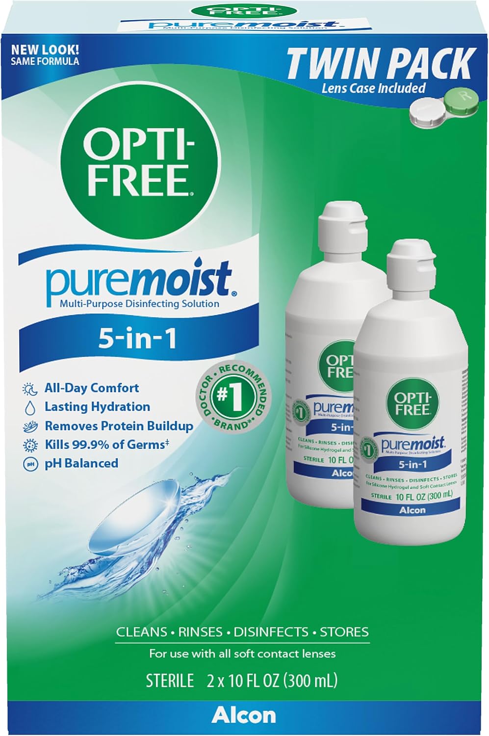 OPTI-FREE Puremoist Multi-Purpose Contact Lens Solution, 10 Fl Oz, 2 Pack