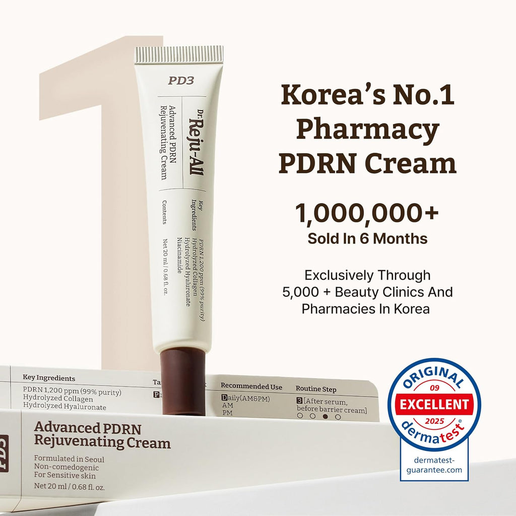 Dr.Reju-All Advanced PDRN Rejuvenating Cream – 99% Pure Salmon DNA Gel Type Face Moisturiser – Optimal 1200ppm for Glass Skin & Plumping – Korean Pharmacy Anti-Aging Skin Care Face Cream - 20ml