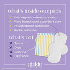 Pinkie Organic Cotton Period Pads for Tweens & Teens - Heavy Flow, 18 Count Combo Pack