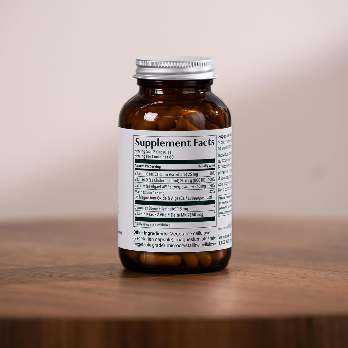 ALGAECAL Plus Calcium Supplement for Bone Density, with D3 K2, 120 Caps