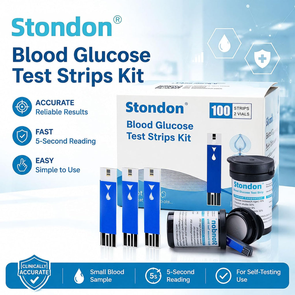 Stondon Blood Glucose Test Strips and Lancets, 100 Each, for G430/G520/G425 | Compatible with Stondon G430, G520 and G425-3 meters, no coding strips, single-use lancets, 100 tests