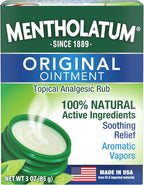 Mentholatum Original Vapor Chest Rub, Topical Analgesic Ointment, Vapors Soothe Nasal Passages & Relieve Chest and Muscle Aches Due To Cold & Cough, All-Natural Medicated Ingredients, 3.0 oz