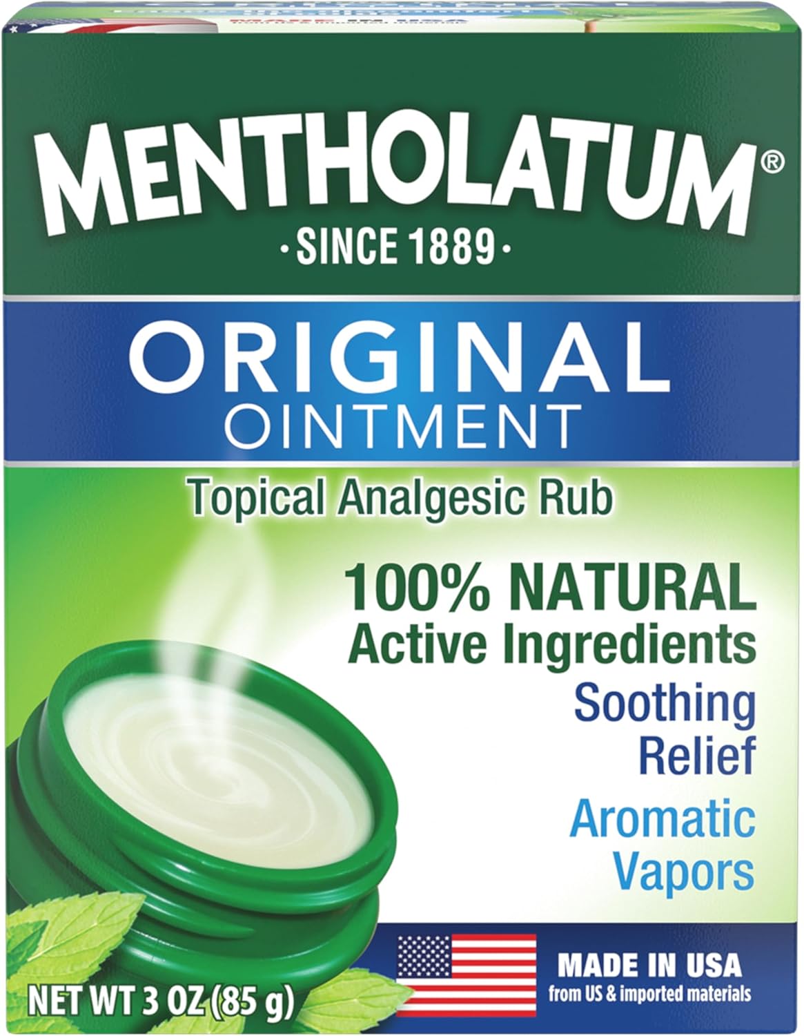 Mentholatum Original Vapor Chest Rub, Topical Analgesic Ointment, Vapors Soothe Nasal Passages & Relieve Chest and Muscle Aches Due To Cold & Cough, All-Natural Medicated Ingredients, 3.0 oz